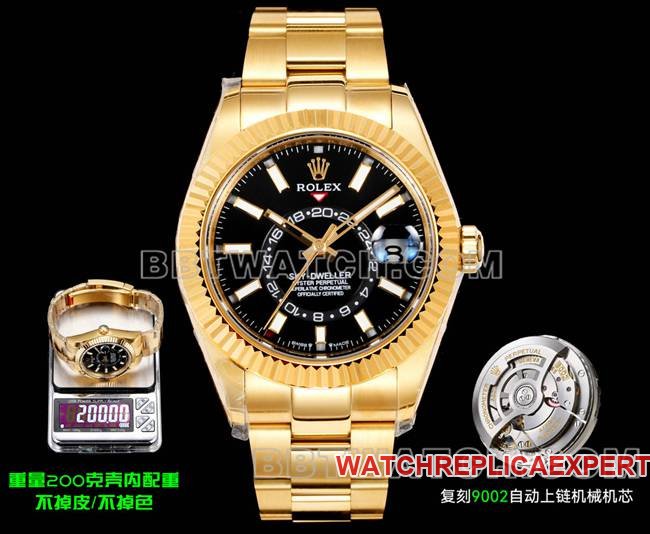 Rolex AR+ Factory Réplica 1:1 Sky-Dweller Esfera Negra Mecánica Correa de Acero en Oro Amarillo — luxury replica watch guide | Watch Replica Expert