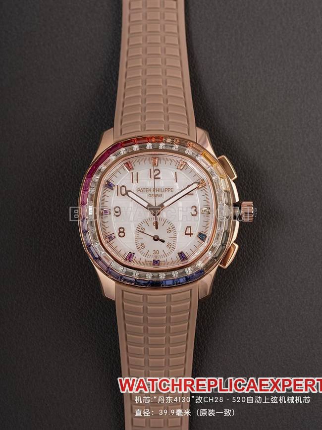 Patek Philippe Aquanaut PPM Factory 1:1 Réplica de relógio mecânico em ouro rosa 18k com pulseira de borracha marrom claro — luxury replica watch guide | Watch Replica Expert