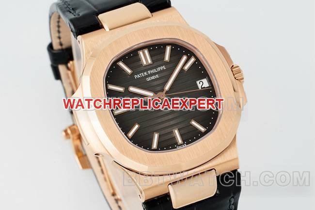 top-tier replica watch NautilusDDF factory Patek Philippeblack dial leather bracelet5711front live photo