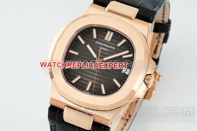 top-tier replica watch NautilusDDF factory Patek Philippeblack dial leather bracelet5711front live photo
