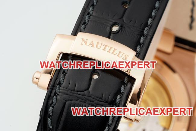 top-tier replica watch NautilusDDF factory Patek Philippeblack dial leather bracelet5711braceletlive photos