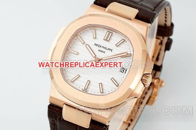 1:1replica watch NautilusDDF factory Patek Philippewhite dial leather bracelet5711front live photo