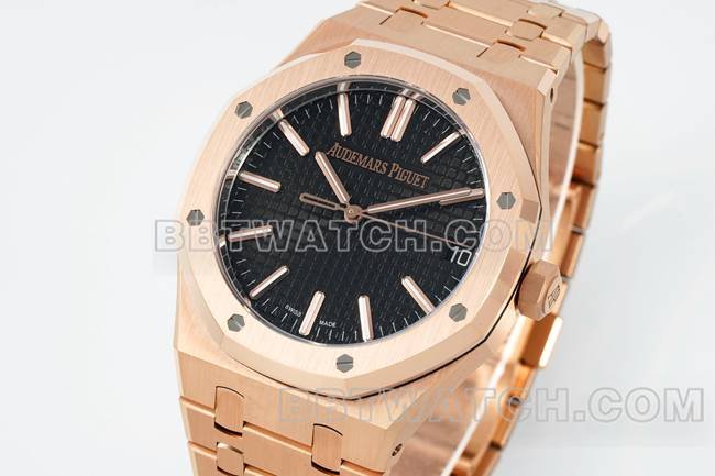 super clone watch DDF factory Audemars PiguetRoyal Oakblack dialrose gold4302 mechanical 15510front live photo