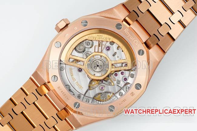 Super clone watch DDF factory Audemars PiguetRoyal Oakblack dialrose gold4302 mechanical 15510caseback live photo