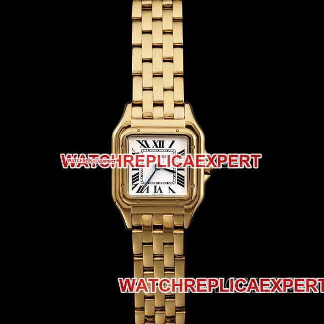 Réplica de alta qualidade Cartier Panthere De Cartier BBa fábrica Cartier mostrador branco pulseira de aço ouro amarelo quartzo — luxury replica watch guide | Watch Replica Expert