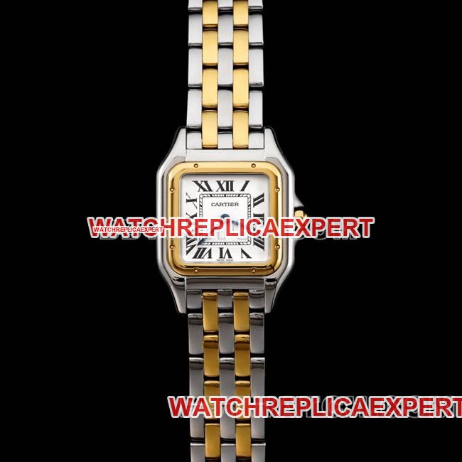Cartier Super Clone Relógio Panthere De Cartier Cartier BBa Fábrica Cartier Mostrador Branco Pulseira de Aço Ouro Amarelo Quartzo — luxury replica watch guide | Watch Replica Expert