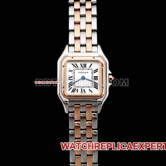 Cartier Panthere De BBa Fábrica Mostrador Branco Rosa Ouro Pulseira de Aço Relógio Réplica de Quartzo — luxury replica watch guide | Watch Replica Expert