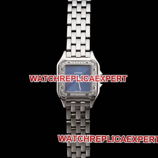 Cartier BBa Factory Panthere De Mostrador Azul Moldura de Diamante Pulseira de Aço Quartzo Réplica de Relógios de Alta Qualidade — luxury replica watch guide | Watch Replica Expert