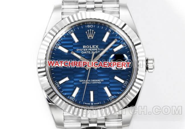 top-tier replica watch log JF factory Rolexblue dial pit pattern 3235 mechanical 41mm front live photo