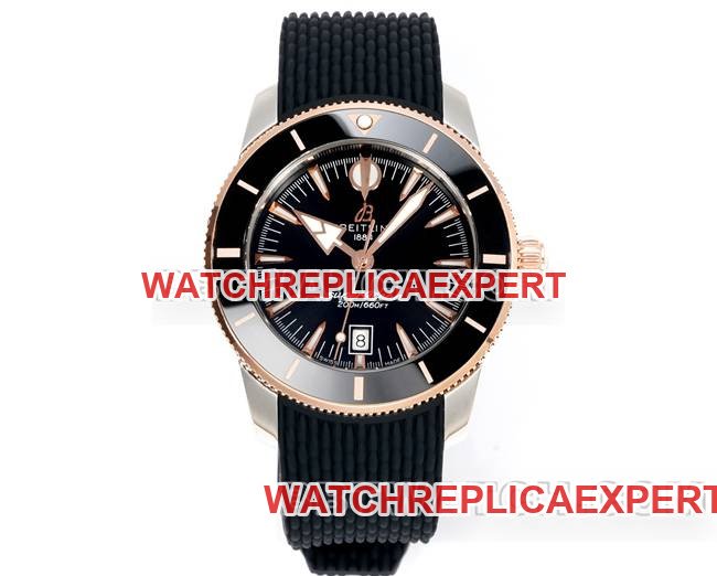 Breitling Superocean Héritage BLS Factory Top Réplique Cadran Noir Bracelet En Caoutchouc Or Rose — detailed review and buying guide | Watch Replica Expert