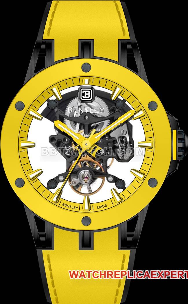 Bentley BL-62 Brazalete de caucho amarillo 45 mm Diseño esqueletizado con bisel de cerámica — luxury replica watch guide | Watch Replica Expert