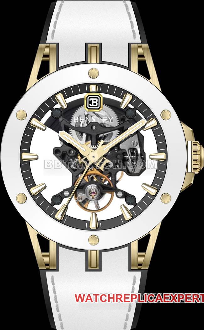 Bentley BL-62 Reloj réplica premium con correa de caucho blanca y diseño esqueletizado — luxury replica watch guide | Watch Replica Expert