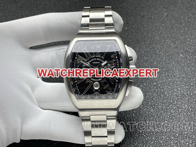 ABF Factory Frank Muller V45 schwarzes Zifferblatt mit Stahlarmband, beste Replik-Uhr mit Chronograph und tonnenförmigem Gehäuse — detailed review and buying guide | Watch Replica Expert