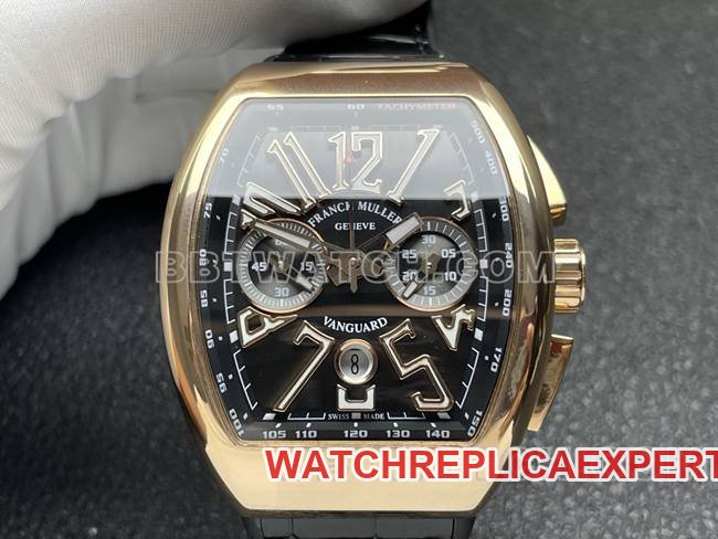 Super clone watch Frank Muller ABF factory V45black dial gold case leather braceletfront live photo