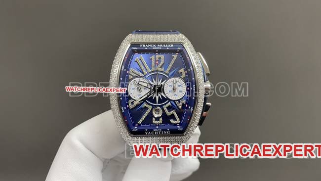 ABF factory Frank Muller montre réplique haut de gamme V45 cadran bleu boîtier diamant bracelet en cuir — luxury replica watch guide | Watch Replica Expert