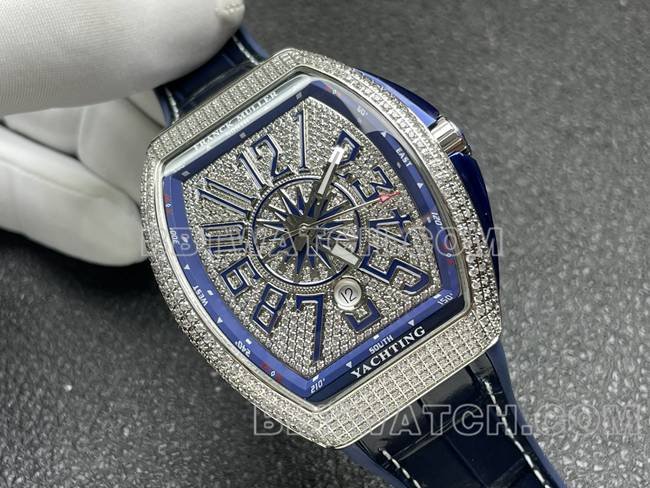 Frank Muller Super Clone Watch ABF Factory V45 Diamond Disc Diamond Case Blue Leather Braceletfront Live Photo