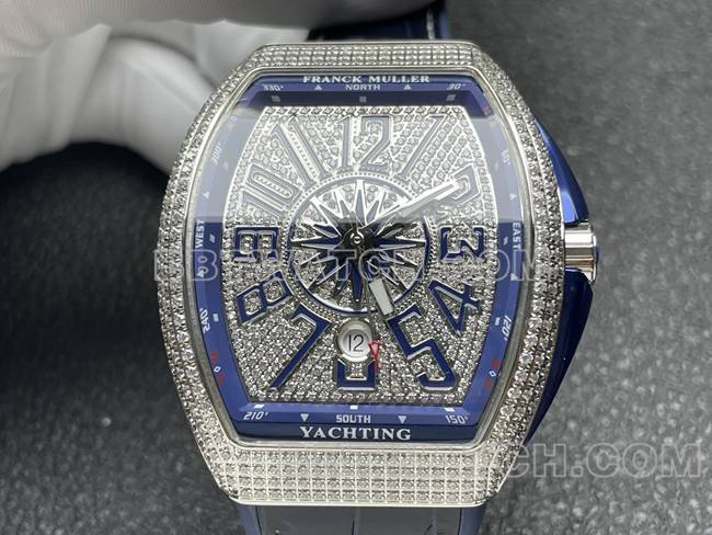 Frank Muller Super Clone Watch ABF Factory V45 Diamond Disc Diamond Case Blue Leather Braceletfront Live Photo