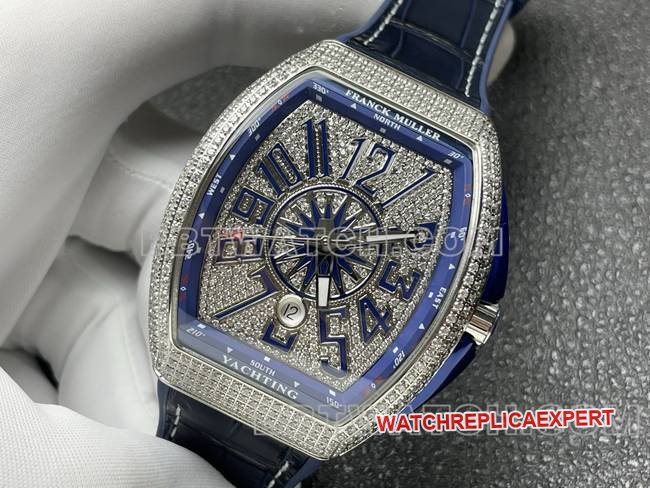 Frank Muller Super Clone Watch ABF Factory V45 Diamond Disc Diamond Case Blue Leather Braceletfront Live Photo