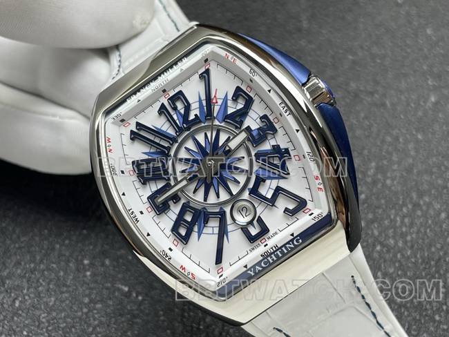 1:1replica watch V45 Franck Muller ABF factory white dial white leather braceletfront live photo