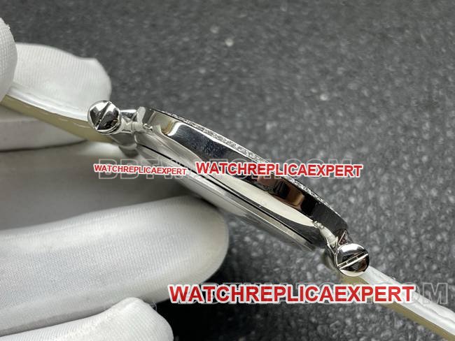 Frank Muller optimal replica watch quartzABF factory diamond bezel white leather braceletside live photo