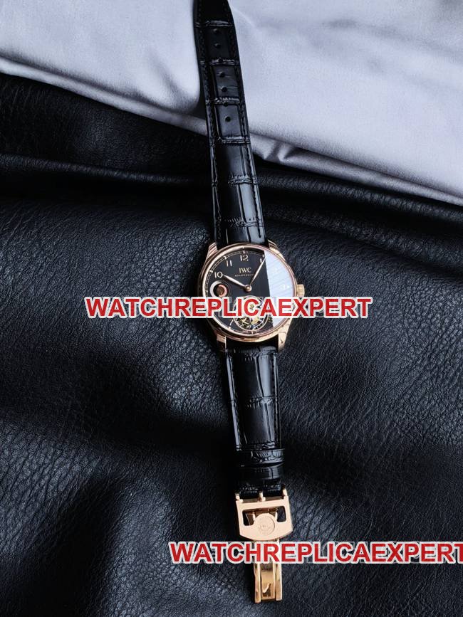 IWC TUR Factory Portugieser Rose Gold Black Dial Tourbillon 42mm Super Clone with 81905 Movement — luxury replica watch guide | Watch Replica Expert