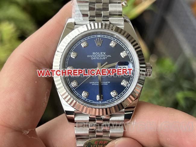 Réplica de alta qualidade Rolex 41mm Datejust mostrador azul 3235 mecânico da fábrica ERF — luxury replica watch guide | Watch Replica Expert