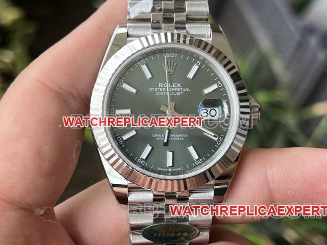 Melhor Réplica Rolex Datejust Mostrador Verde 41mm 3235 Mecânico da Fábrica ERF — luxury replica watch guide | Watch Replica Expert
