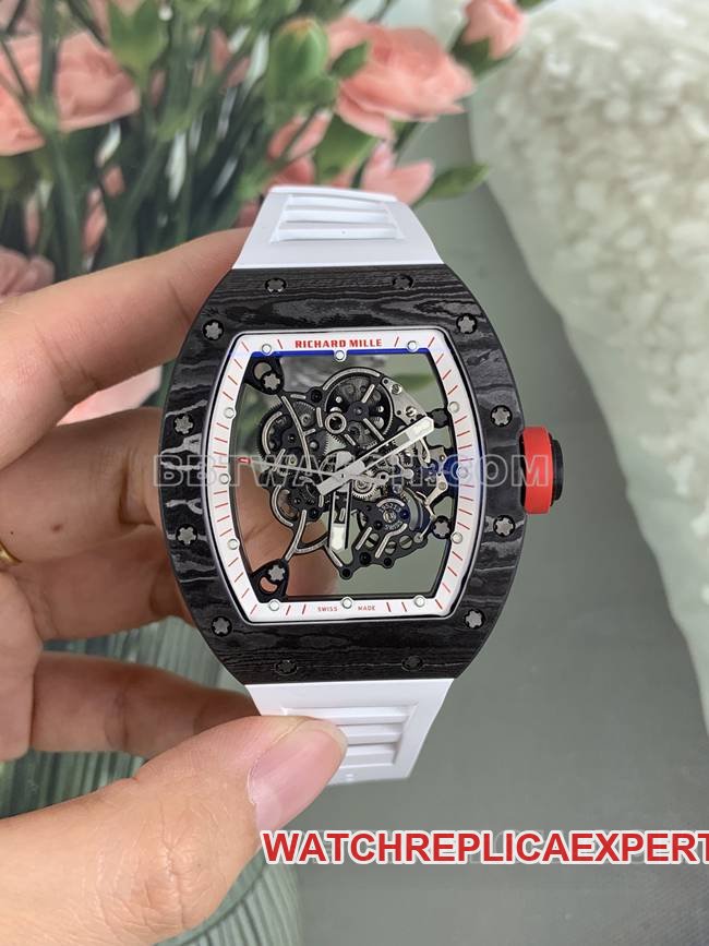 Richard Mille RM055 AP Factory Super Clone Correa de caucho blanca de fibra de carbono con caja de fibra de carbono NTPT — luxury replica watch guide | Watch Replica Expert