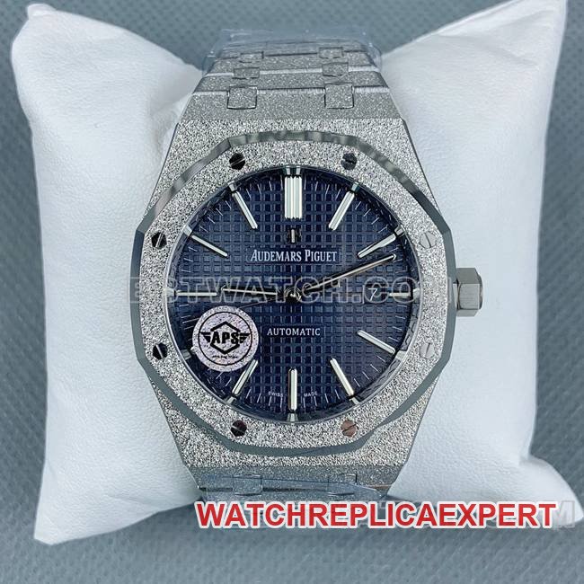 Royal Oak APS Factory 15410 mostrador azul Frost Gold 41 mm réplica de relógio Audemars Piguet — luxury replica watch guide | Watch Replica Expert