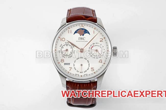 IWC Portugieser IWC Calendário Perpétuo Mostrador Branco Pulseira Marrom APS Sincronização de Função Completa de Fábrica — luxury replica watch guide | Watch Replica Expert