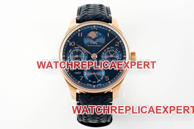 IWC Portugieser APS Factory Super Clone Calendário Perpétuo Relógio Azul com Mostrador em Ouro Rosa — luxury replica watch guide | Watch Replica Expert