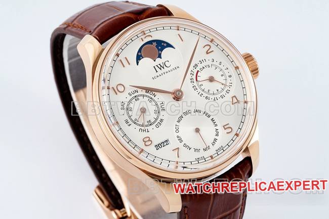 Super clone watch APS factory Portugal IWC perpetual calendar white dialrose goldfront live photo