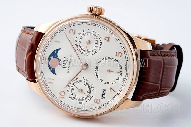 Super clone watch APS factory Portugal IWC perpetual calendar white dialrose goldfront live photo