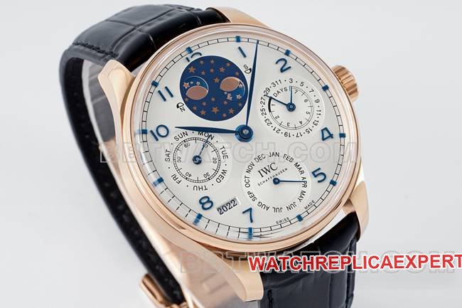 top-tier replica watch Portugal APS factory IWC perpetual calendar white dialrose goldfront live photo