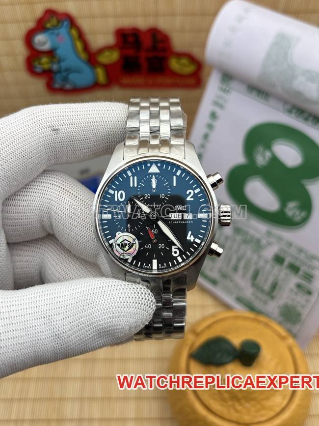 APS Factory Pilot IWC 41mm Cronógrafo com mostrador preto e movimento automático personalizado 69385 — luxury replica watch guide | Watch Replica Expert