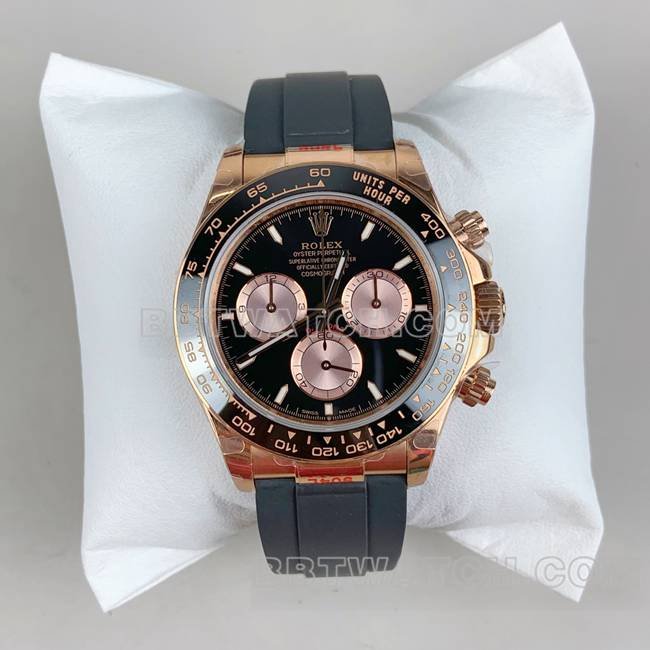 Relógio mecânico Rolex QF Daytona com mostrador preto em ouro rosa 4131 e moldura de cerâmica preta — luxury replica watch guide | Watch Replica Expert