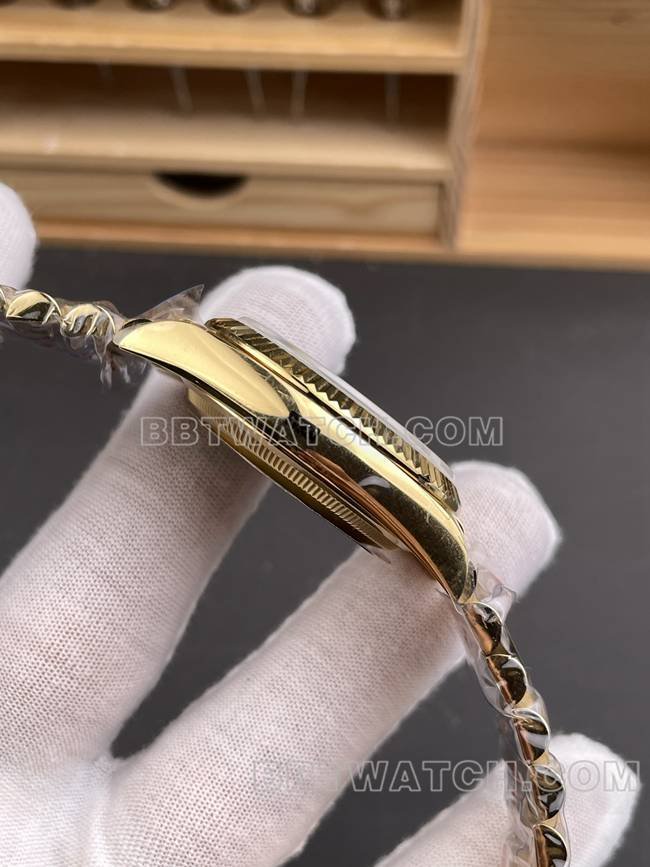 1:1replica watch QF factory Day-DateRolex smoked green dialyellow gold2836 mechanical 36mmside live photo