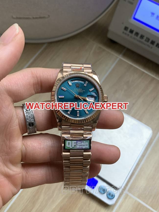 Best Replica Watch QF Factory Rolex Day-Date 36mm Ice Blue Dial Rose Gold 2836 Mechanical Weekly Calendar