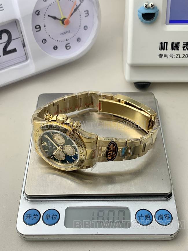 Super clone watch QF factory DaytonaRolexgreen dialyellow gold4131 mechanical weight live photos