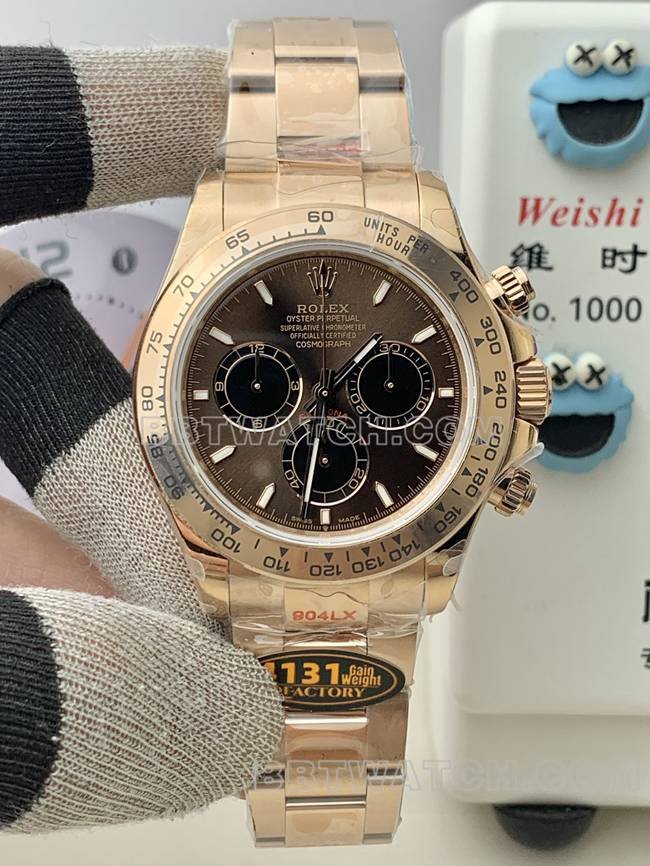 Rolex QF Factory Daytona Brown Dial Rose Gold 4131 Mechanical Replica Watch with 904L Stainless Steel Case