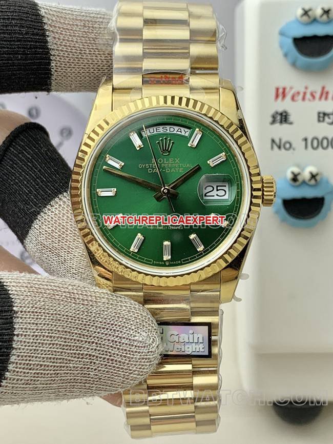 QF Factory Meilleure réplique Rolex Day-Date Cadran vert Or jaune 36 mm Montre — detailed review and buying guide | Watch Replica Expert