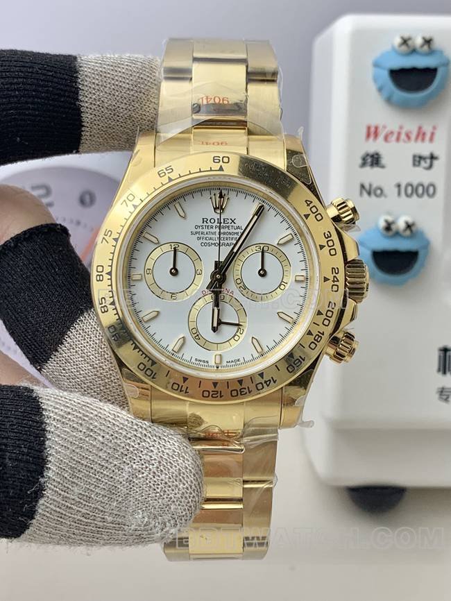 Relógio mecânico Rolex Daytona com mostrador branco em ouro amarelo 4131 da QF Factory, melhor réplica — luxury replica watch guide | Watch Replica Expert