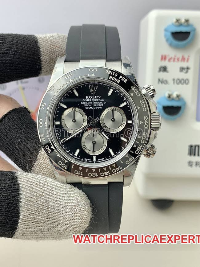 Rolex QF Factory Daytona mostrador preto 4131 movimento mecânico pulseira de borracha relógio super clone — luxury replica watch guide | Watch Replica Expert