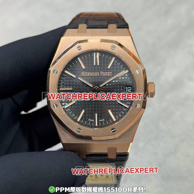 Audemars Piguet Royal Oak 15510 da PPM Factory: mostrador preto, réplica de pulseira de couro em ouro rosa com precisão de 165 gramas — luxury replica watch guide | Watch Replica Expert