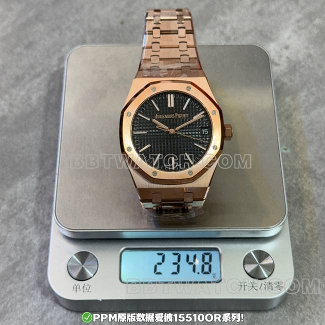 1:1 Replica Audemars Piguet Royal Oak PPM Factory Black Dial Rose Gold Steel Strap Actual Weight Photo