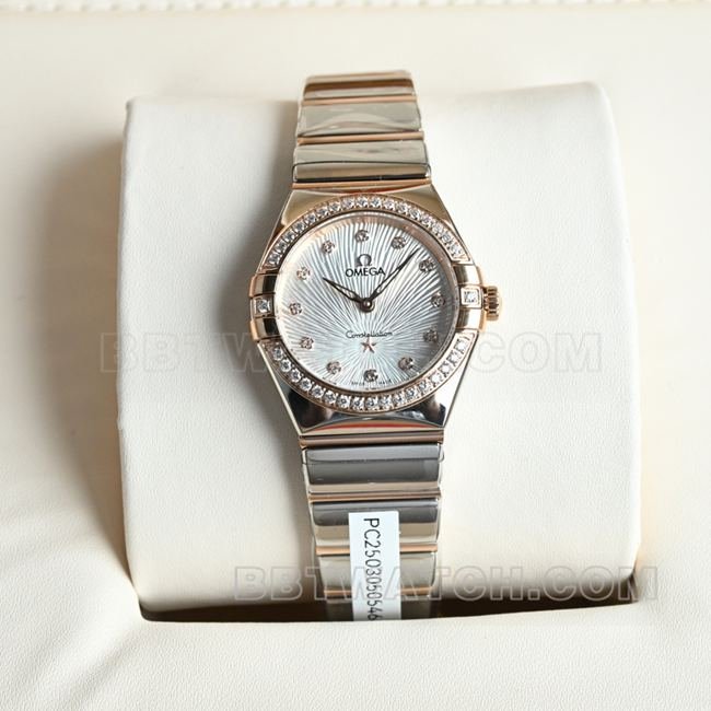Omega Constellation 28mm 1:1 Replica Watch with Silver-White Dial, Quartz Movement and Genuine VS1.5 Diamonds