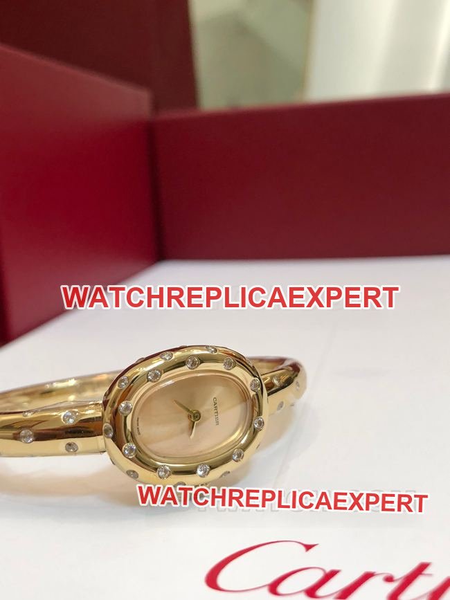 Top-replica watch BBA factory bathtub Cartier gold dial Moissan diamond British movement front actual photo
