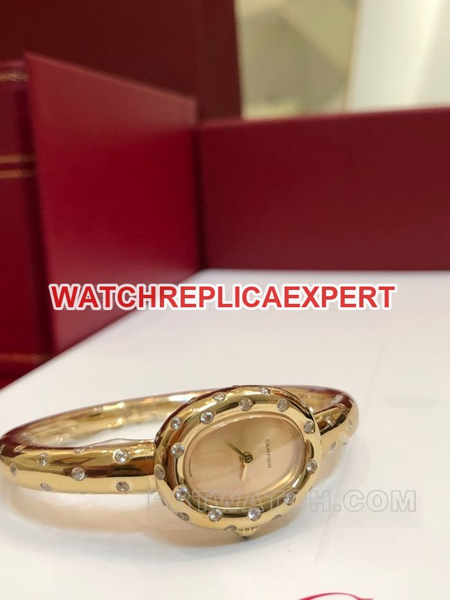 Top-replica watch BBA factory bathtub Cartier gold dial Moissan diamond British movement front actual photo