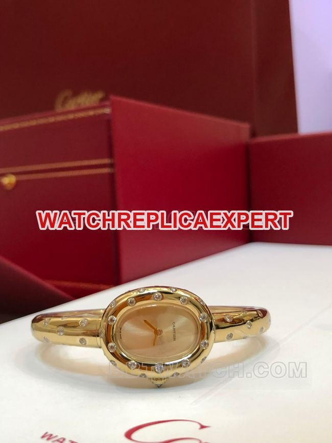 Top-replica watch BBA factory bathtub Cartier gold dial Moissan diamond British movement front actual photo