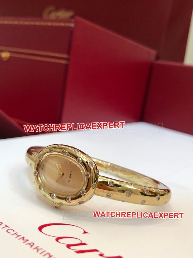 Top-replica watch BBA factory bathtub Cartier gold dial Moissan diamond British movement front actual photo